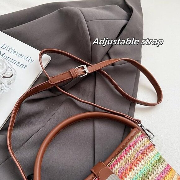 Fashion-Forward Green Contrast Color Mini Bucket Bag - Women's Straw Crossbody - Picture 5 of 9